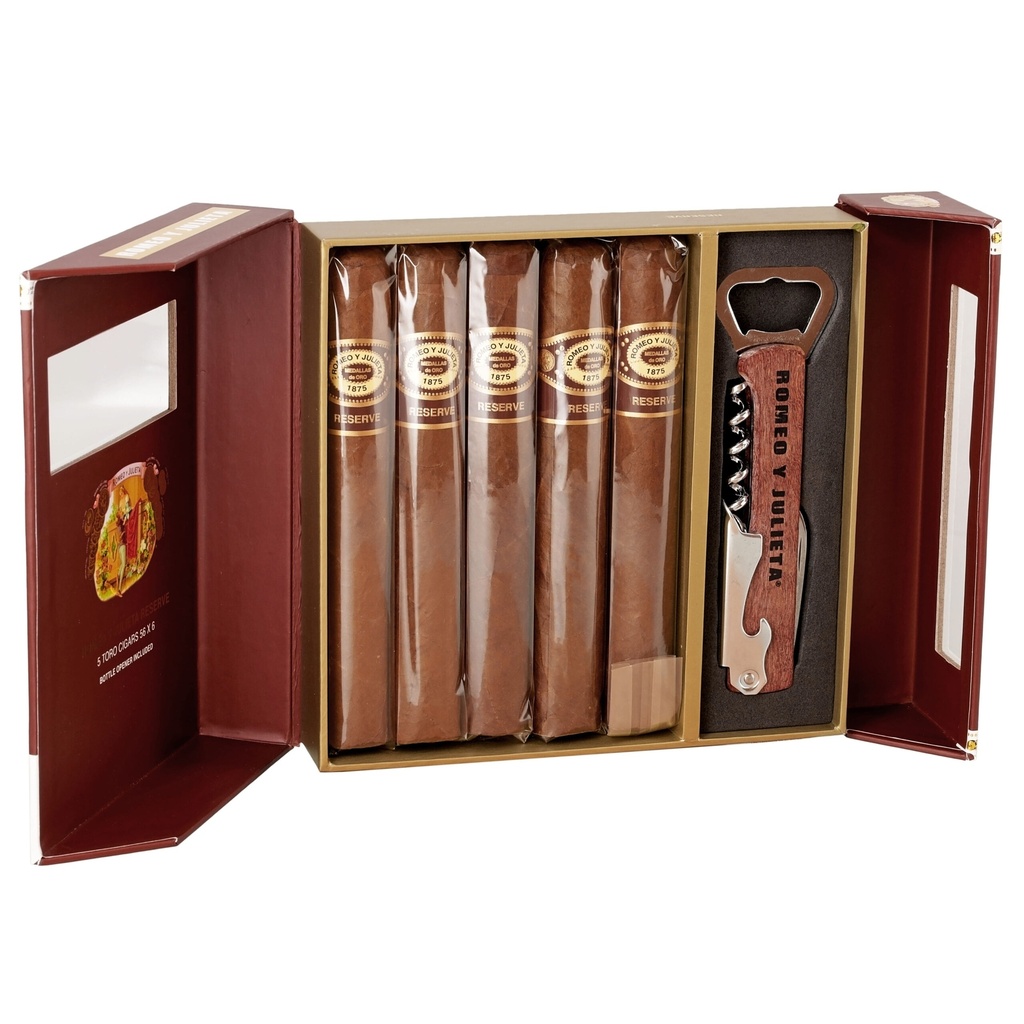 Romeo y Julieta Reserve Toro 5-Cigar Sampler with Wine Key